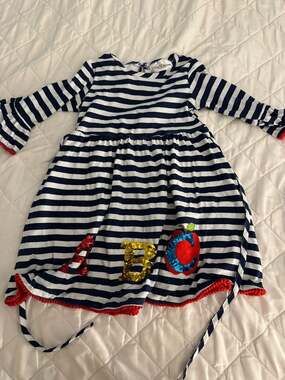 Rare Editions Girls 4T Navy White Striped ABC Sequin Back to School Dress